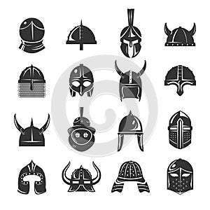 Warrior helmets set icons on white background