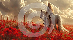 Warrior on Horseback in a Mystic Poppy Field