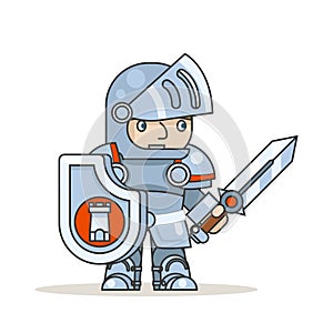 Warrior knight shield sword fantasy medieval action RPG game character isolated icon vector illustration