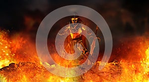 Warrior knight surrounded in flames photo