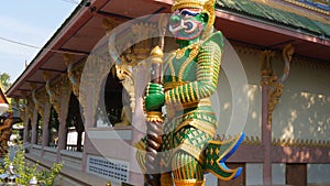 Warrior sculpture on the territory of a Buddhist temple