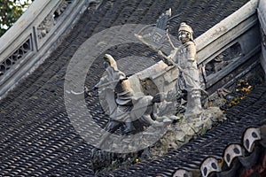 Warrior sculptures on Chinese Roof