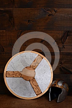 Warrior silver and gold shield and helmet