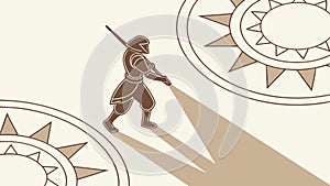 Warrior with Spear, Geometric Sun Symbol, vector design Generative AI photo