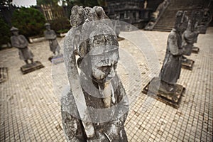 Warrior statue guarding temple in Vietnam