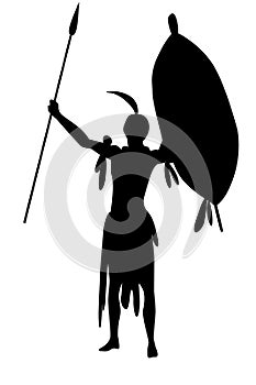 Warrior Zulu with shield and spears isolate photo