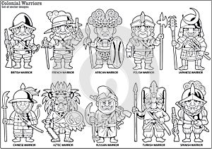 Warriors of the colonial era, set of vector images photo