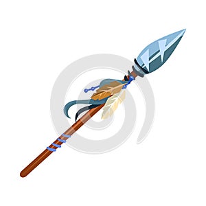 Warriors Spear Cold Weapon, Native American Indian Culture Symbol, Ethnic Object From North America Isolated Icon photo