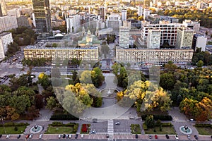 Warsaw aerial skyline from the top of the observation deck on Zlote tarasy center