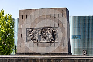 Warsaw Ghetto Heroes monument by Albert Speer in historic Jewish ghetto quarter of Warsaw, Poland