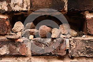 Warsaw ghetto remnant wall with stones in Warsaw Poland