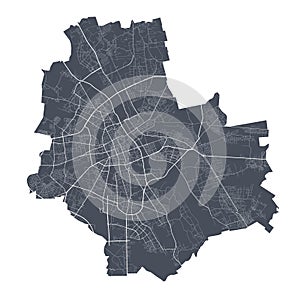 Warsaw map. Detailed map of Warsaw city poster with streets. Dark vector photo