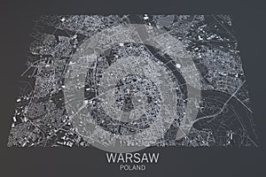 Warsaw map, satellite view, Poland