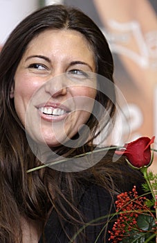 Warsaw, Mazovia / Poland - 2006/02/20: Ive Mendes, Brazilian singer, musician and vocalist - in a press meeting with media during