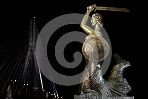 Warsaw Mermaid at night