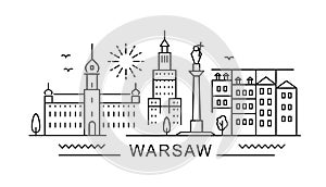 Warsaw minimal style City Outline Skyline with Typographic. Vector cityscape with famous landmarks. Illustration for