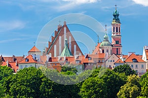 Warsaw. Multi-colored facades of old houses in the city center.