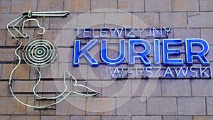 Warsaw, Poland. 29 December 2023. Signage on the building facade.