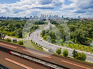 Warsaw, Poland. Aerial view of the city . stadion train station