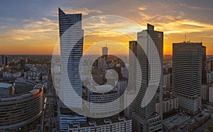 Warsaw, Poland-April 2018:modern skyscrapers in the center of th