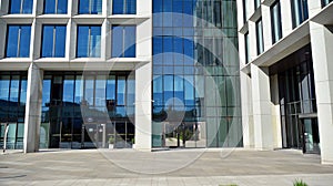 Architectural fragment of the entrance of the modern office building in Mokotow district.