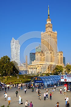 Warsaw, Poland - Warsaw city center with Culture and Science Palace - PKiN - and Centrum Metro Station yard known as Patelnia Ã¢â¬â