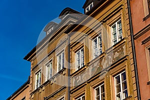 WARSAW, POLAND - Dec 29, 2020: Close up of a colorful building in the city