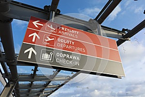 Warsaw, Poland, Europe, December 2018, Airport Signage at Modlin Airport