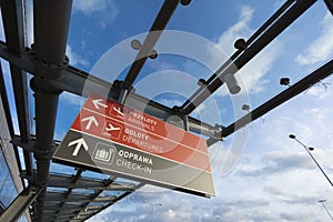 Warsaw, Poland, Europe, December 2018, Airport Signage at Modlin Airport