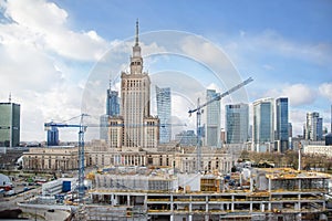 Warsaw, Poland - January 30, 2022: Museum of Modern Art in front of the Palace of Culture and Science, Warsaw