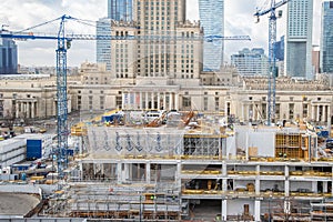 Warsaw, Poland - January 30, 2022: Museum of Modern Art in front of the Palace of Culture and Science, Warsaw