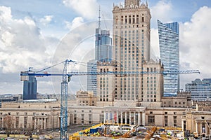 Warsaw, Poland - January 30, 2022: Museum of Modern Art in front of the Palace of Culture and Science, Warsaw