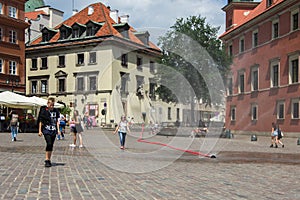 Warsaw, Poland - June 23, 2016. At the castle square of the old town in Warsaw.