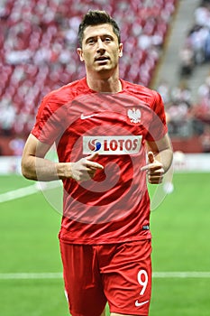 Robert Lewandowski during warm-up