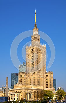 Warsaw, Poland - Warsaw city center with Culture and Science Palace - PKiN - and skyscrapers of Srodmiescie downtown district