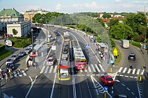 Warsaw public transport in the city centre at Old City stop.