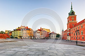 Warsaw, Royal castle and old town at sunset, Poland