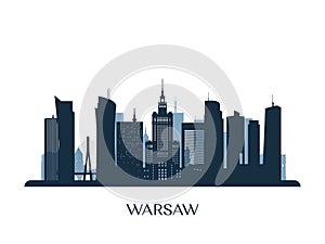 Warsaw skyline, monochrome silhouette.