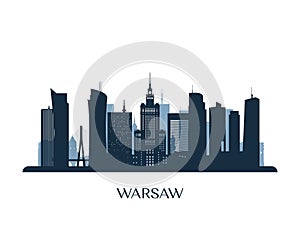 Warsaw skyline, monochrome silhouette. photo