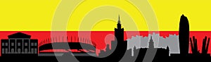 Warschau city skyline illustration with flag