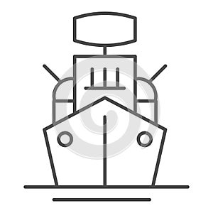 Warship thin line icon. Armed ship, sea battleship or destroyer symbol, outline style pictogram on white background