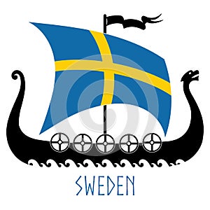 Warship of the Vikings - Drakkar and Sweden flag
