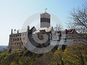 The Wartburg is a castle originally built in the Middle Ages. It is situated on a precipice of 410 meters 1,350 ft