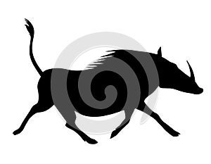 Warthog. Black hand drawn realistic silhouette vector image.