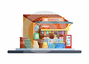 Warung Kelontong Is Indonesian Traditional Grocery Store Cartoon Illustration Vector photo