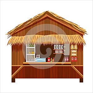 Warung street food cafe restaurant small family owned busines, store shop. Vector isolated cartoon style photo