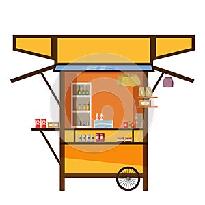 Warung street food cart cafe restaurant small family owned busines, store shop. Vector isolated cartoon style photo