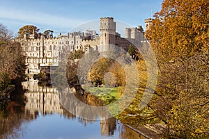 Warwick castle river avon autumn trees, warwick