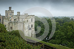 Warwick castle on a wet day