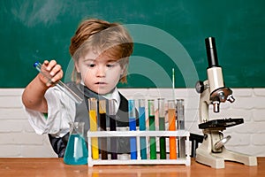 It was a little chemistry experiment. Learning at home. Back to school. First school day. Happy little scientist making